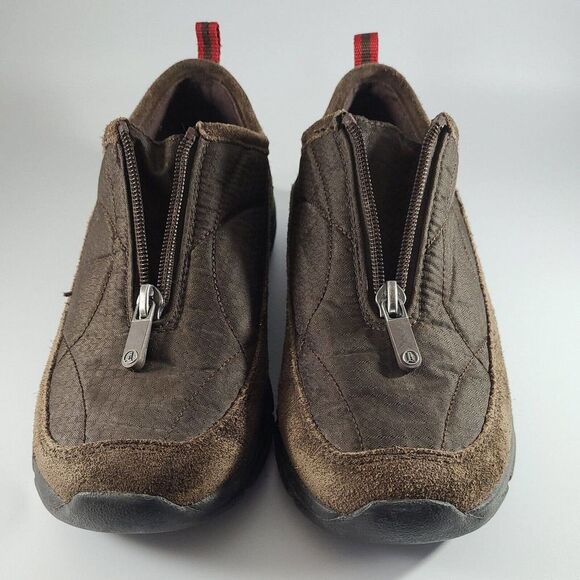 LANDS END WALKING CAMPING HIKING / ZIPPER SHOES 7 B Quilted Suede Brown - Picture 10 of 11
